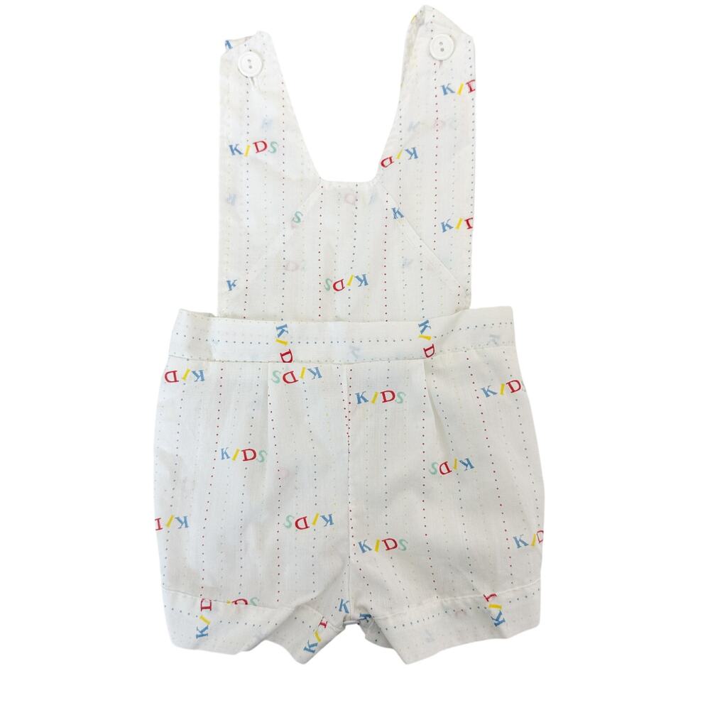 Vintage 80 90 Newborn NB Kids Shortalls White